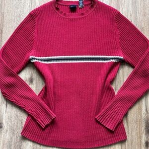 90s Red Ribbed Stripe Sweater